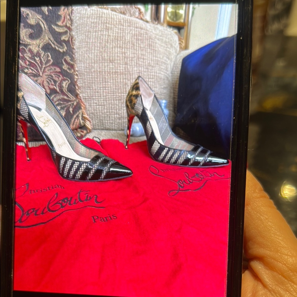 Christian Louboutin Black and Silver Striped Heels